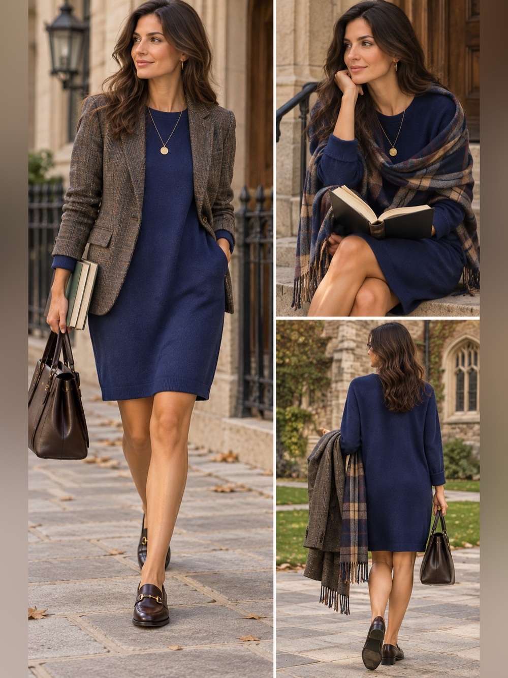 Liz Claiborne Navy Knit Midi Dress with Long Sleeves